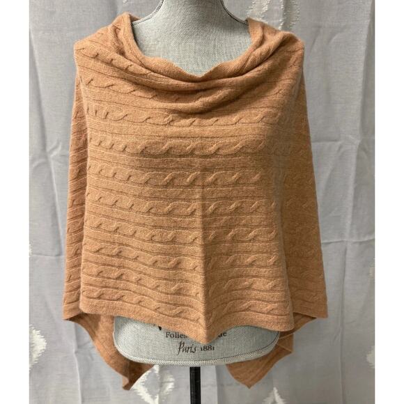 Claudia Nichole 100% Cashmere Cable Knit Poncho Wrap Topper Camel Tan One Size - Picture 1 of 7